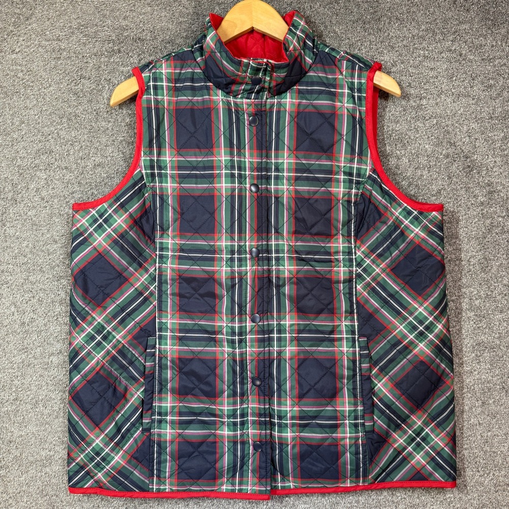 Jingle Belles Kim Gravel Reversible Quilted Vest Womens Large Plaid Red Holiday